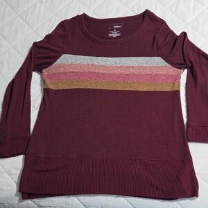 Sonoma Burgundy Striped Knit Long sleeve Sweater M EUC